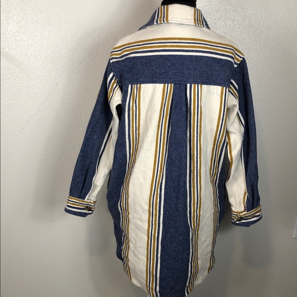 Aerie Striped Shacket Button‎ Up Long Sleeve Flannel Yellow Blue Oversized XS - Picture 4 of 16
